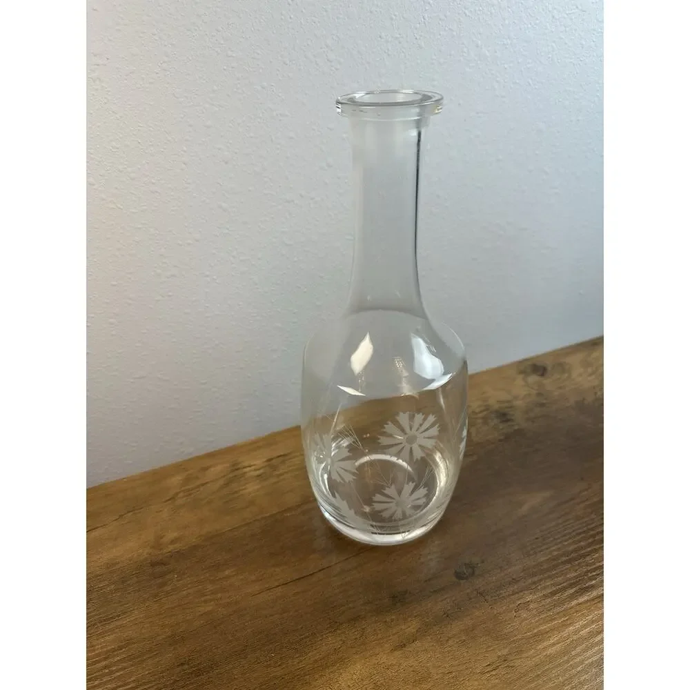 Vintage Pressed Glass Decanter w/ Etched Flowers Shabby Chic Bareware
